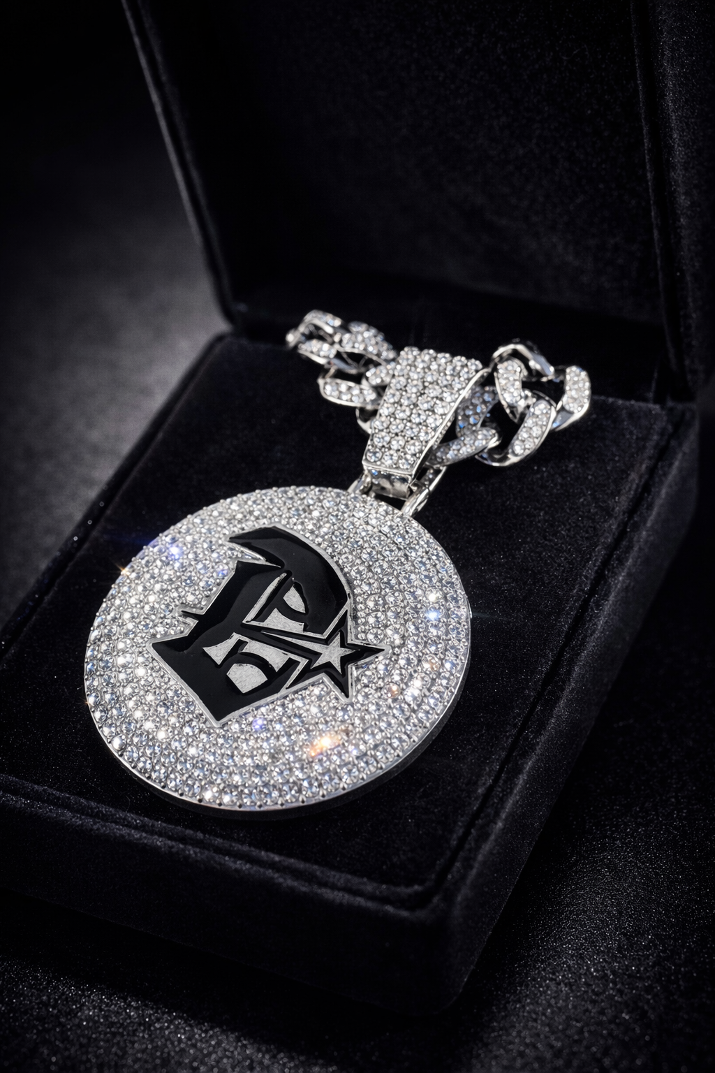 Custom corporate logo pendant necklace with diamond detail for executive recognition and company milestone awards